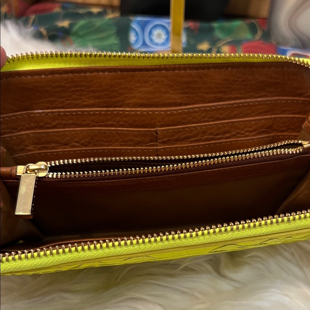 Tory Burch Neon Yellow Green Python Embossed Zipp… - image 11